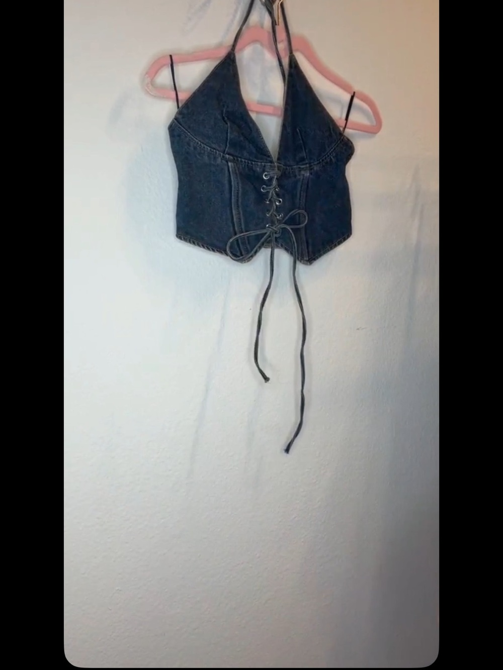 Edikted Dark Blue Denim Lace-Up Halter Crop